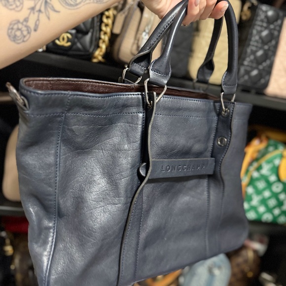 Longchamp Dark Blue Leather Carryall Tote - Picture 3 of 3